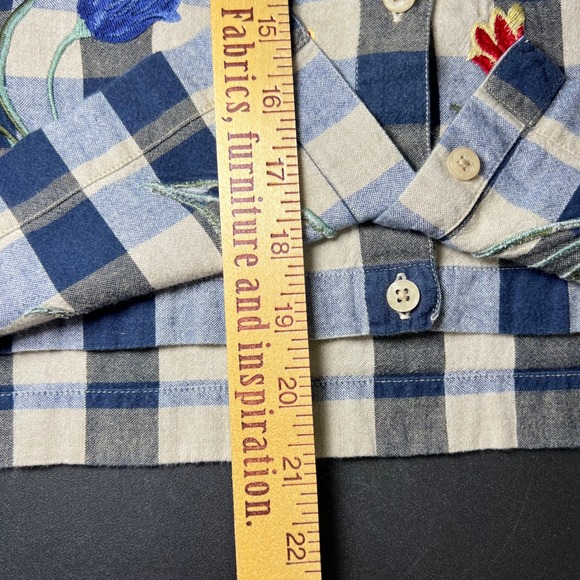 RARE Vintage 2-in-1 Blue Gingham Embroidered Shirt & Vest Women M Tulips Twofer - Picture 15 of 15